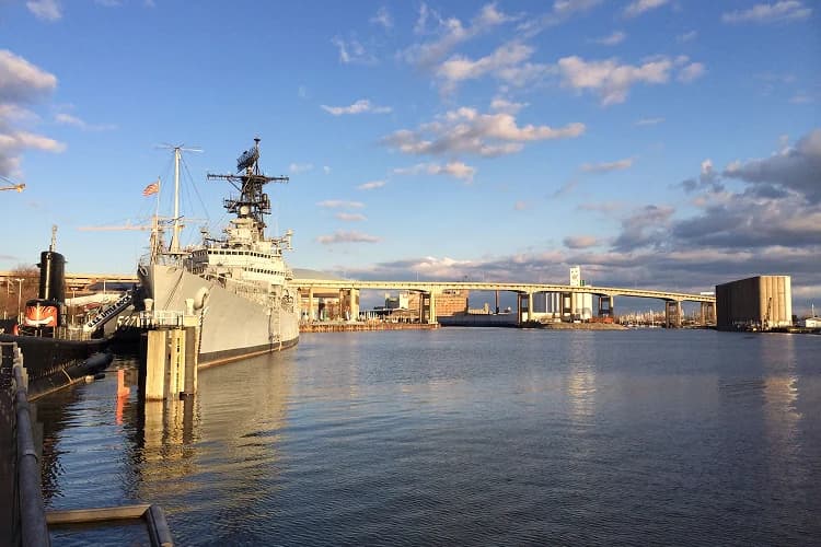 Warship at the Buffalo and Erie County Naval & Military Park on the harbor, a Canalside-area stop for charter bus groups