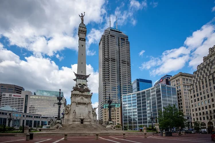 Soldiers and Sailors Monument on Monument Circle in downtown Indianapolis, a central pickup area for charter bus groups