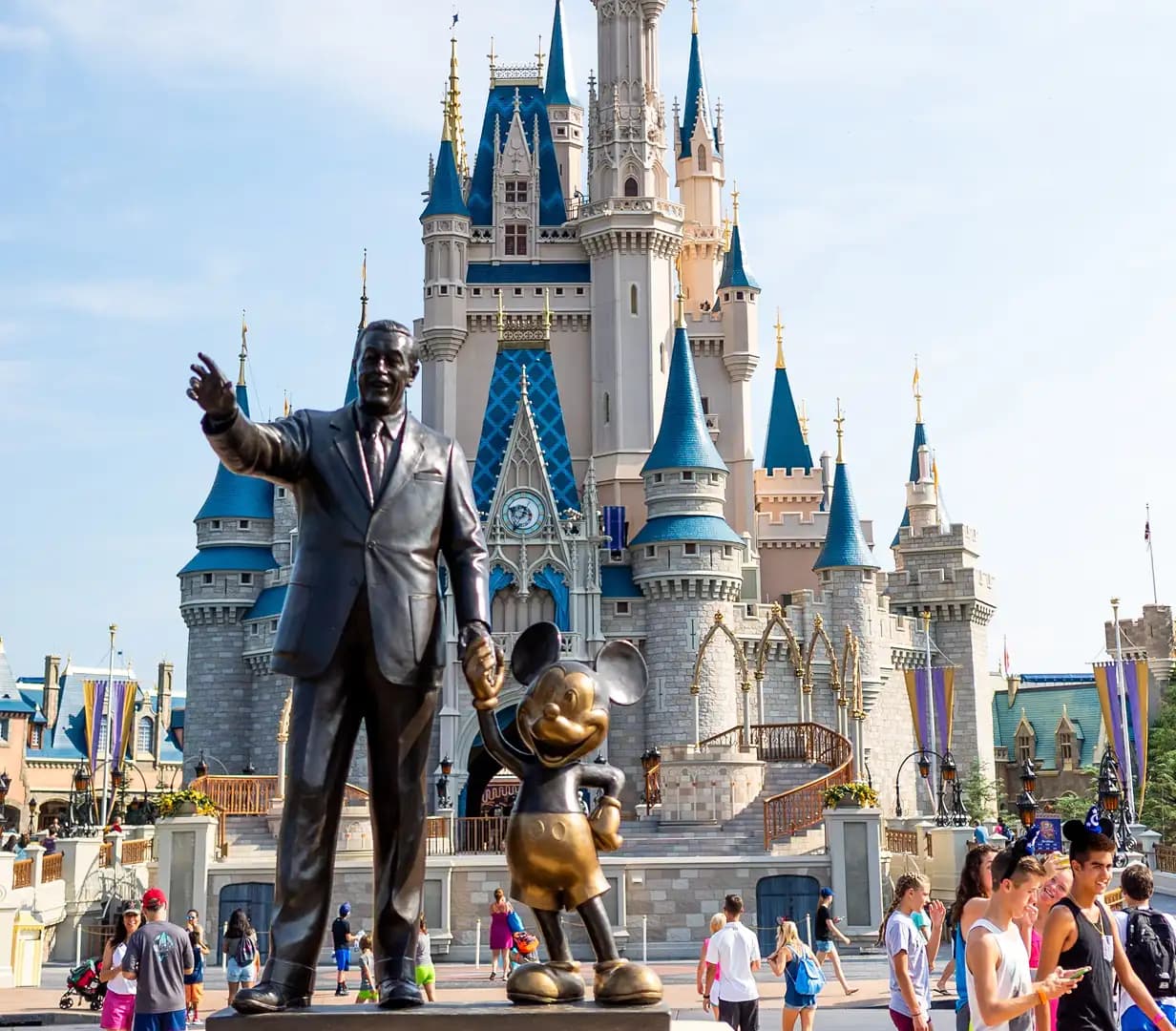 Castle and bronze statue at a Central Florida theme park
