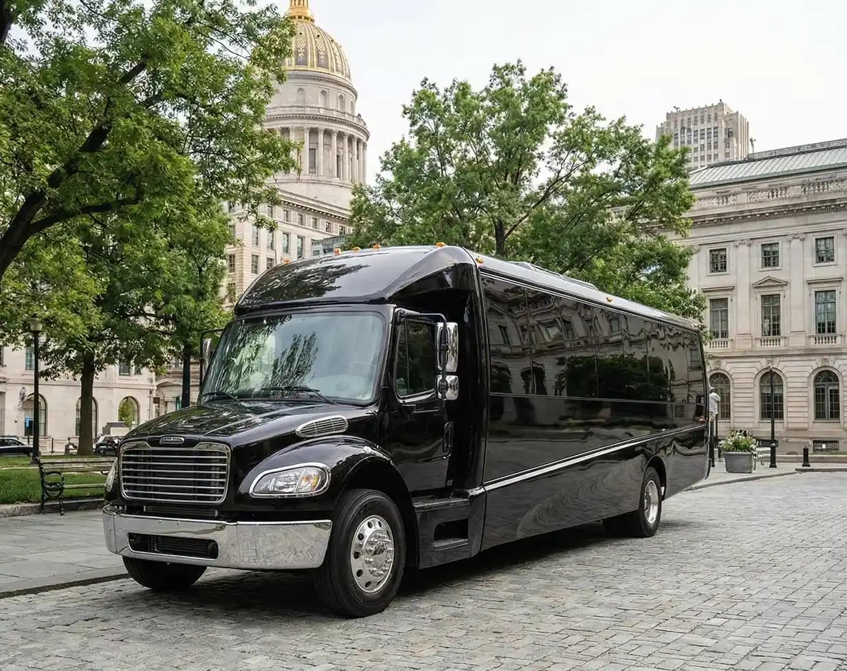 30 passenger black luxury shuttle bus charter rental.