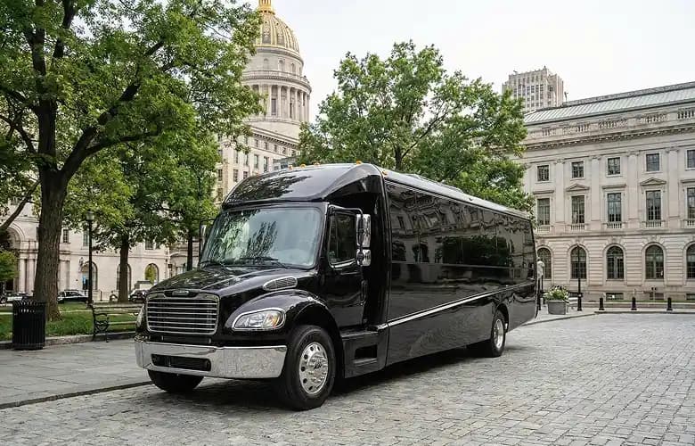 30 passenger black luxury shuttle bus charter rental.