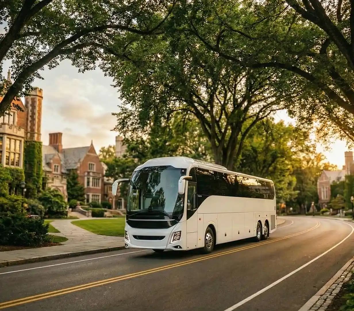Coach at downtown intersection.