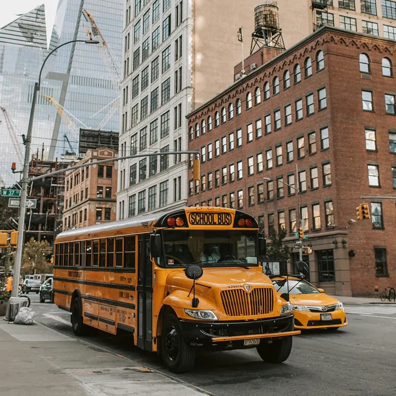 School bus on manhattan street.