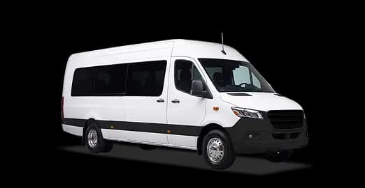 White sprinter van on white background.