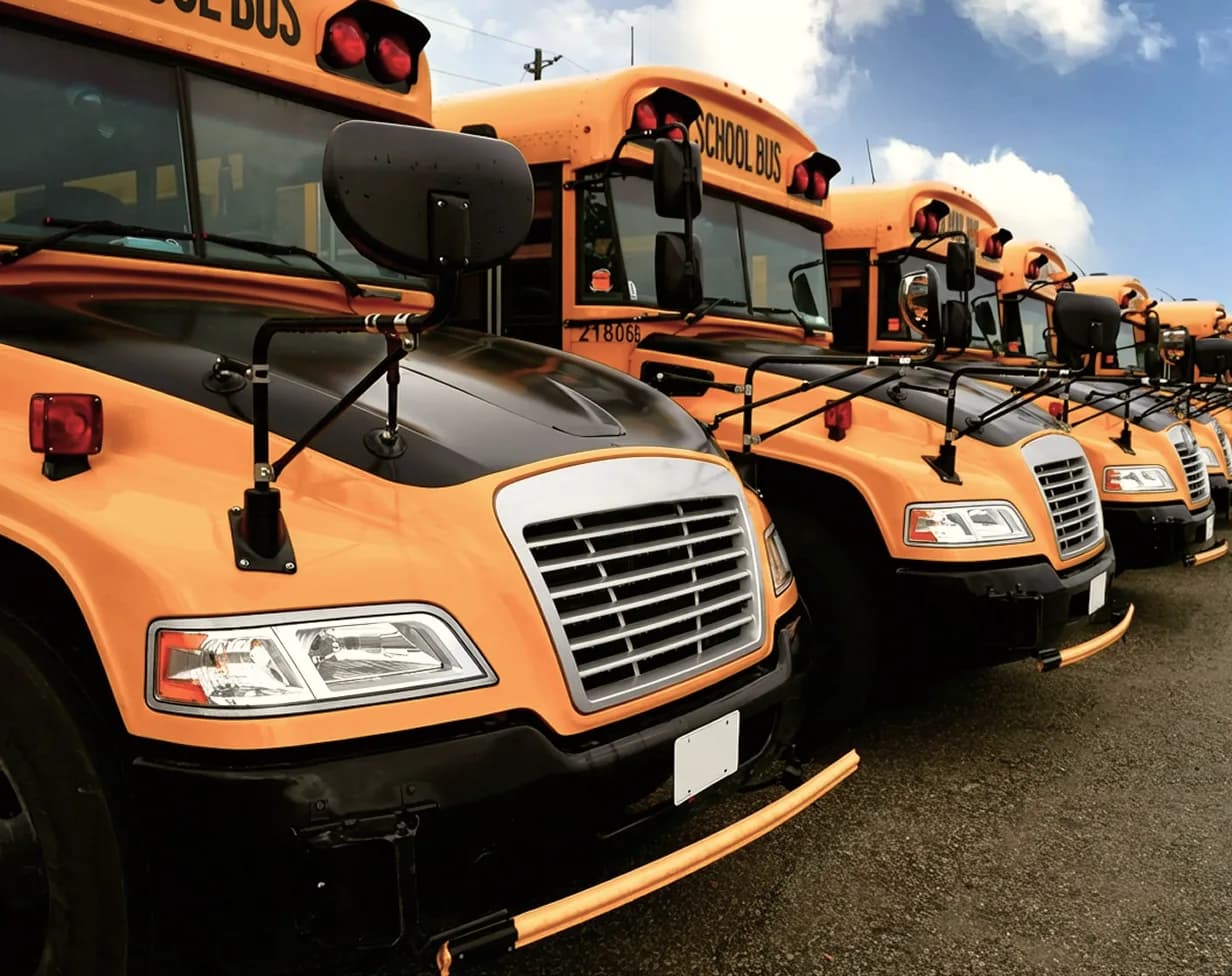 Yellow school bus rental fleet.