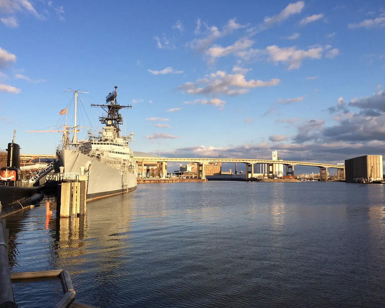 Warship at the Buffalo and Erie County Naval & Military Park on the harbor, a Canalside-area stop for charter bus groups