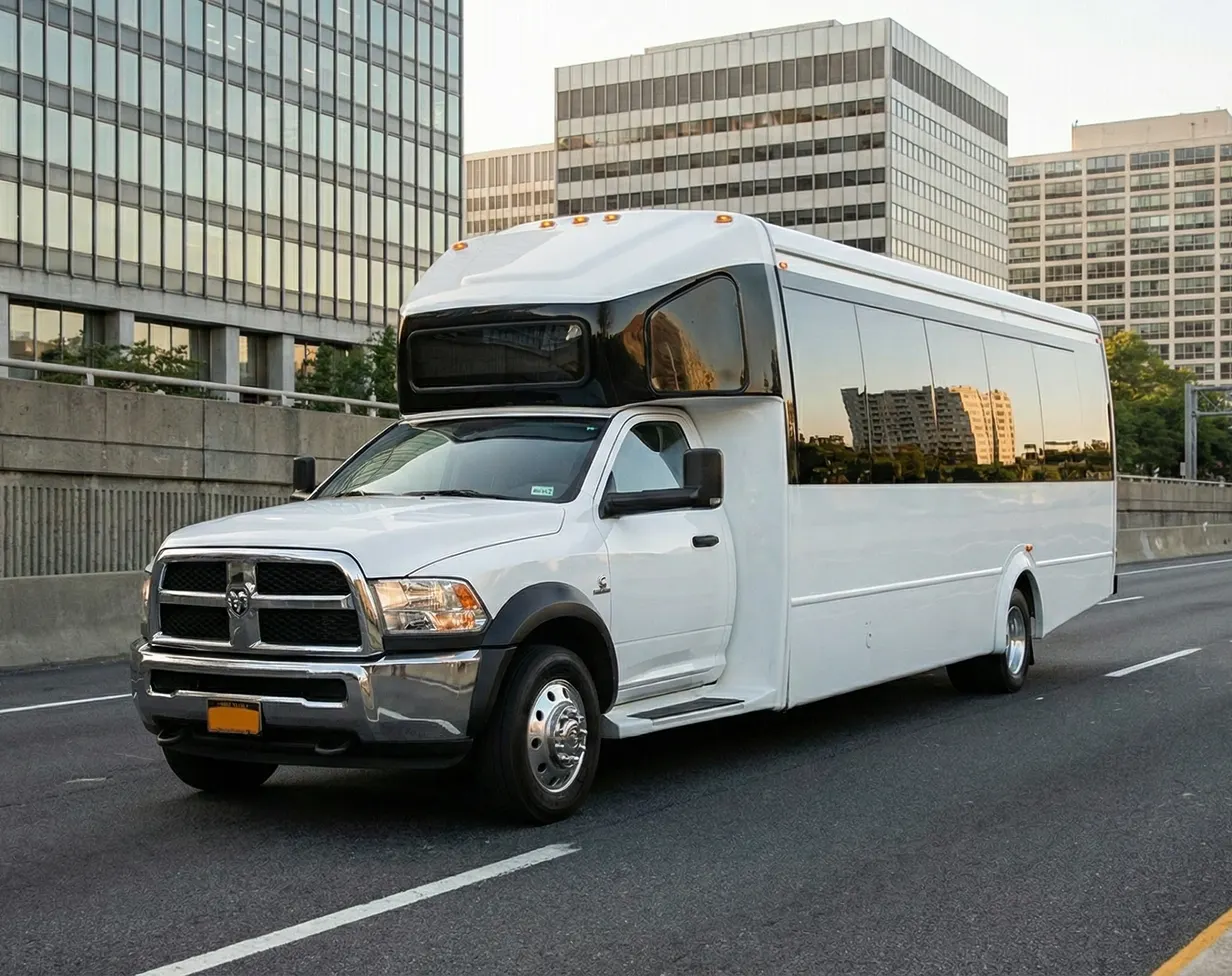 25 passenger white minibus charter rental highway.