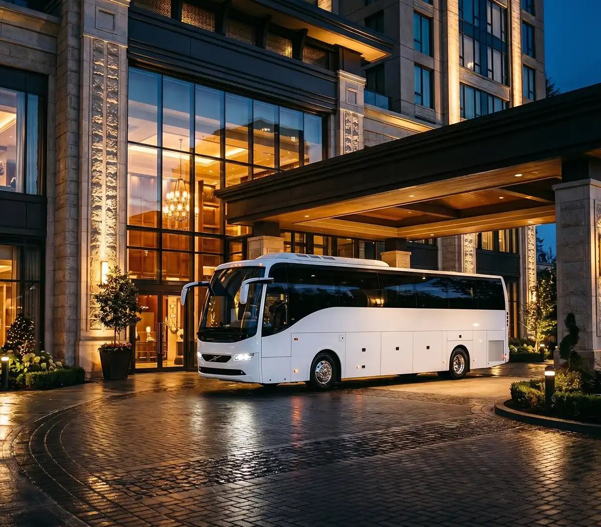 Coach on city street.