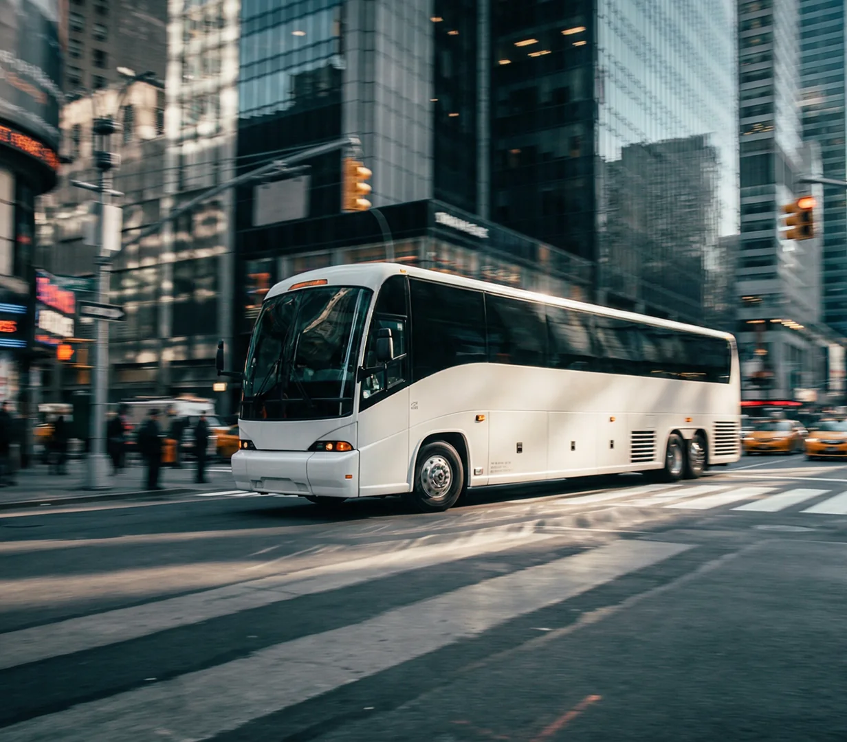 Coach at downtown intersection.