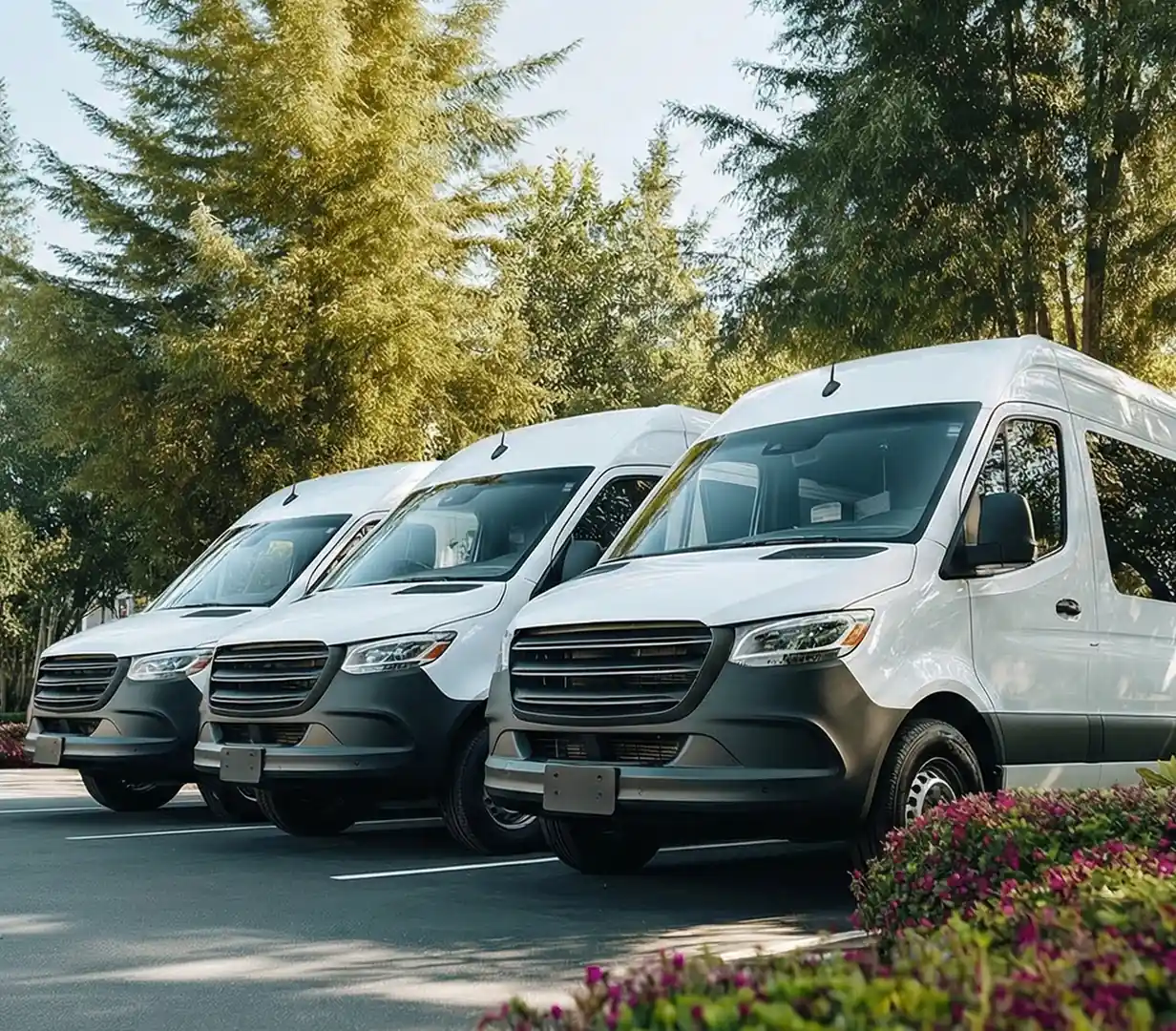 Fleet of white vans.